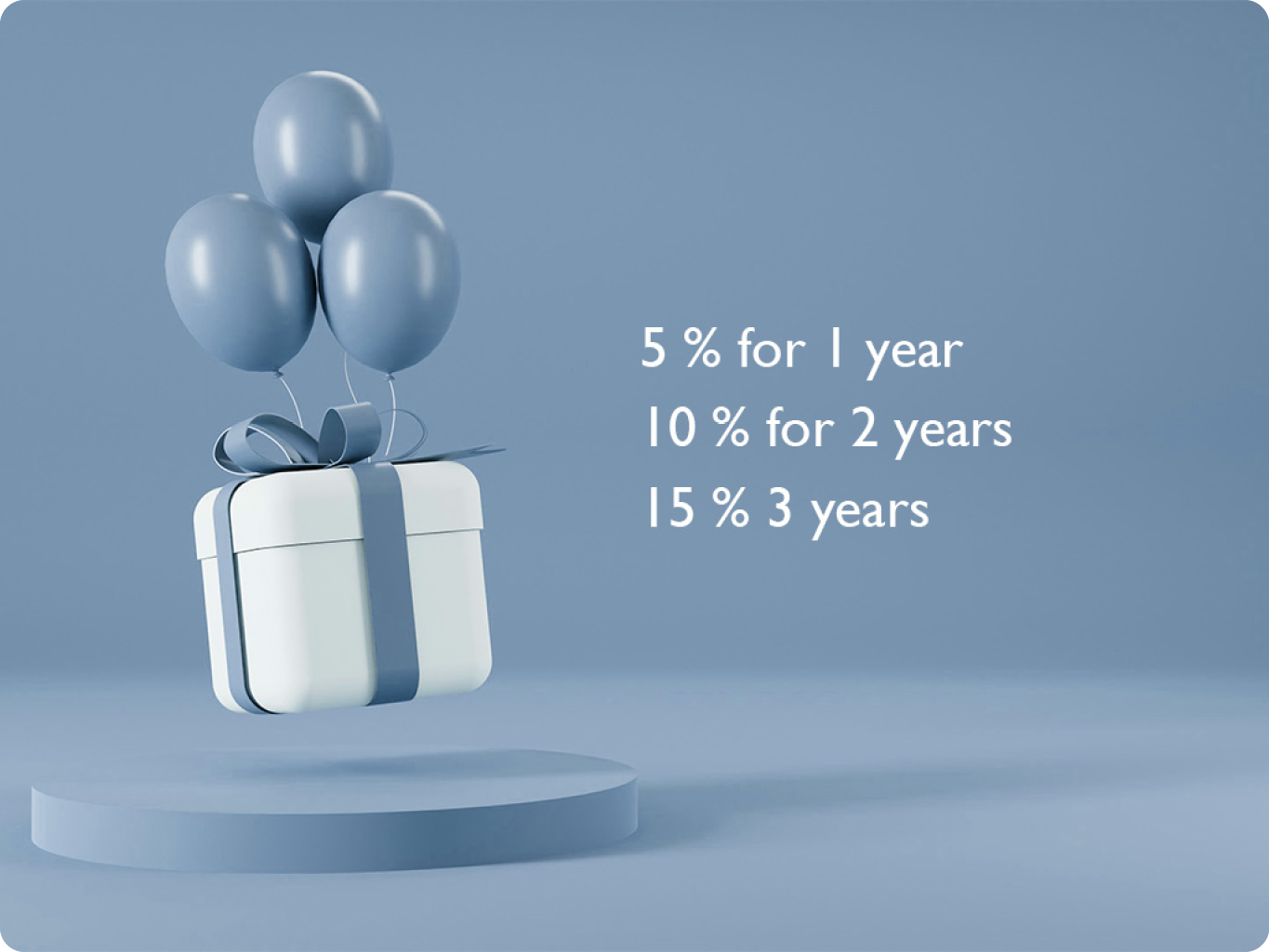 Gift box with discount offers and balloons.