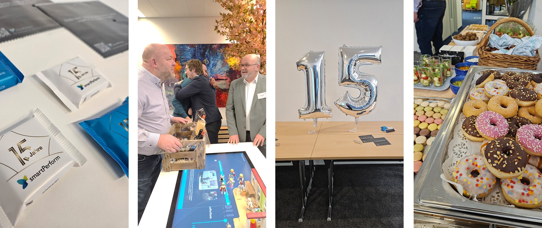 Gruppe betrachtet interaktiven Touchscreen Tisch.